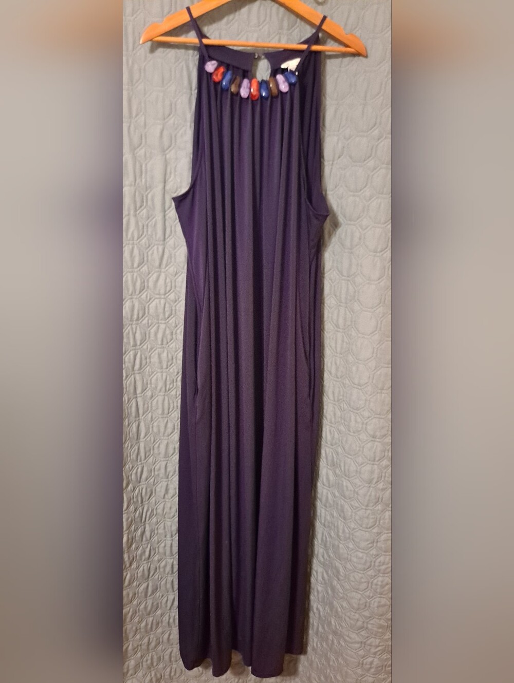 Cato Purple Sleeveless Maxi Dress with Beaded Neckline 22/24 W